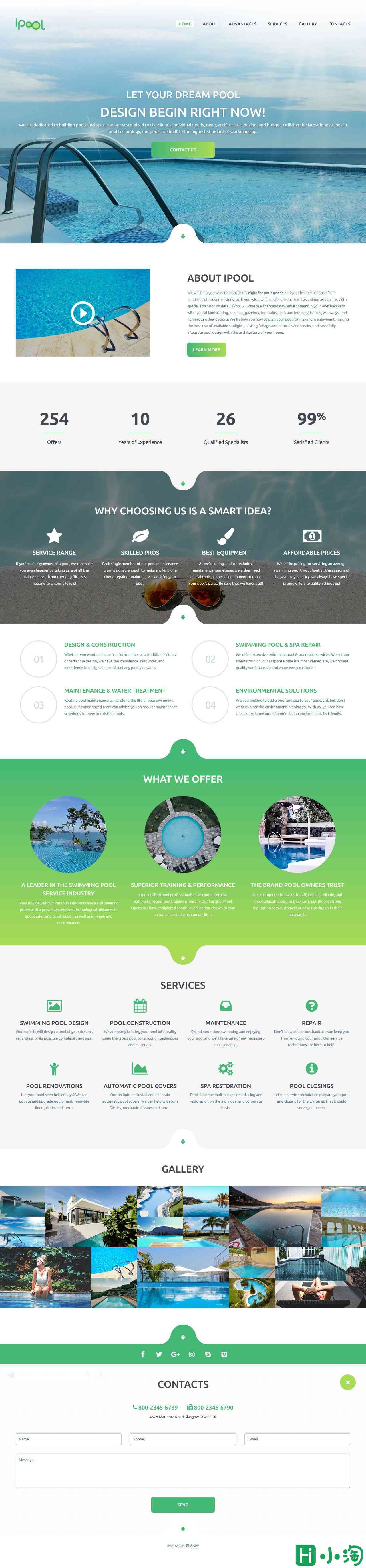 梦幻泳池设计服务单页模板-PC预览